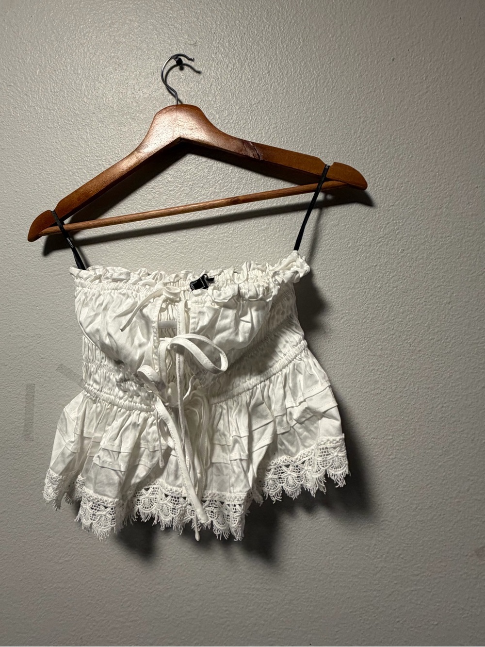 Forever 21 White Lace-Trim Smocked Bustier Top